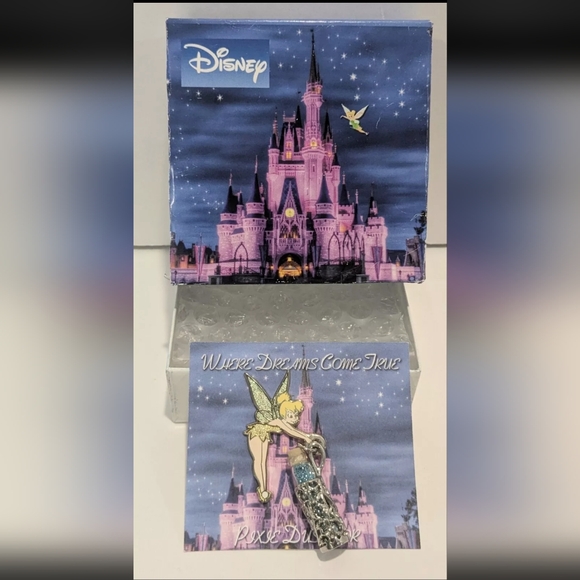 Disney Peter Pan Tinkerbell w/ Bottle of Blue Pixie Dust Pinback Trader 2007 - Picture 1 of 5